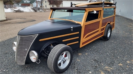 View this 383-POWERED 1937 FORD DELUXE WITH SURFBOARDS